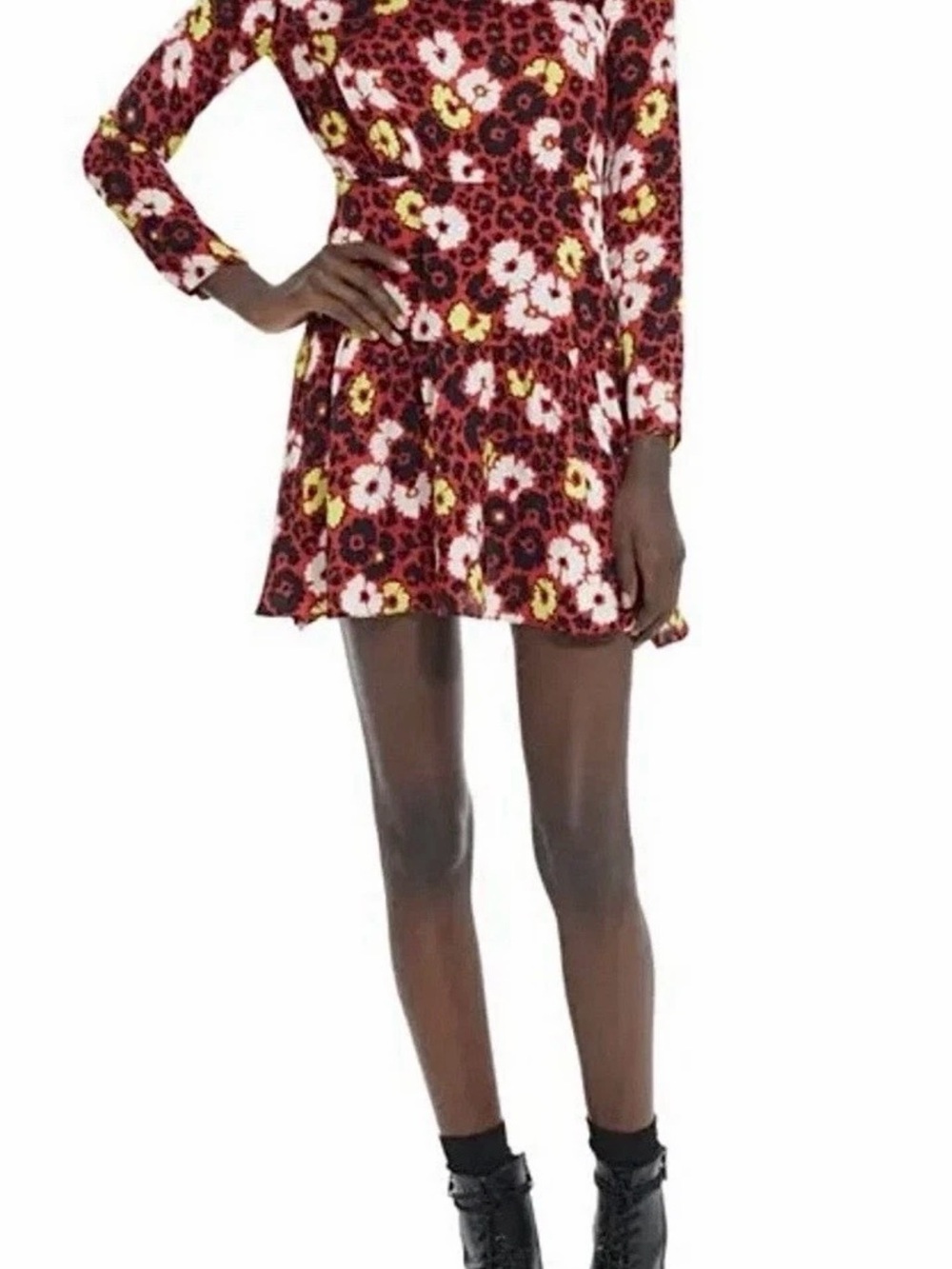 The Kooples Wild Blossom Long Sleeve Short Dress - Size 4 (L/XL)